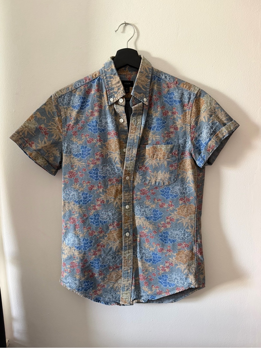 J. Crew Blue Floral Short-Sleeve Button-Down Shirt